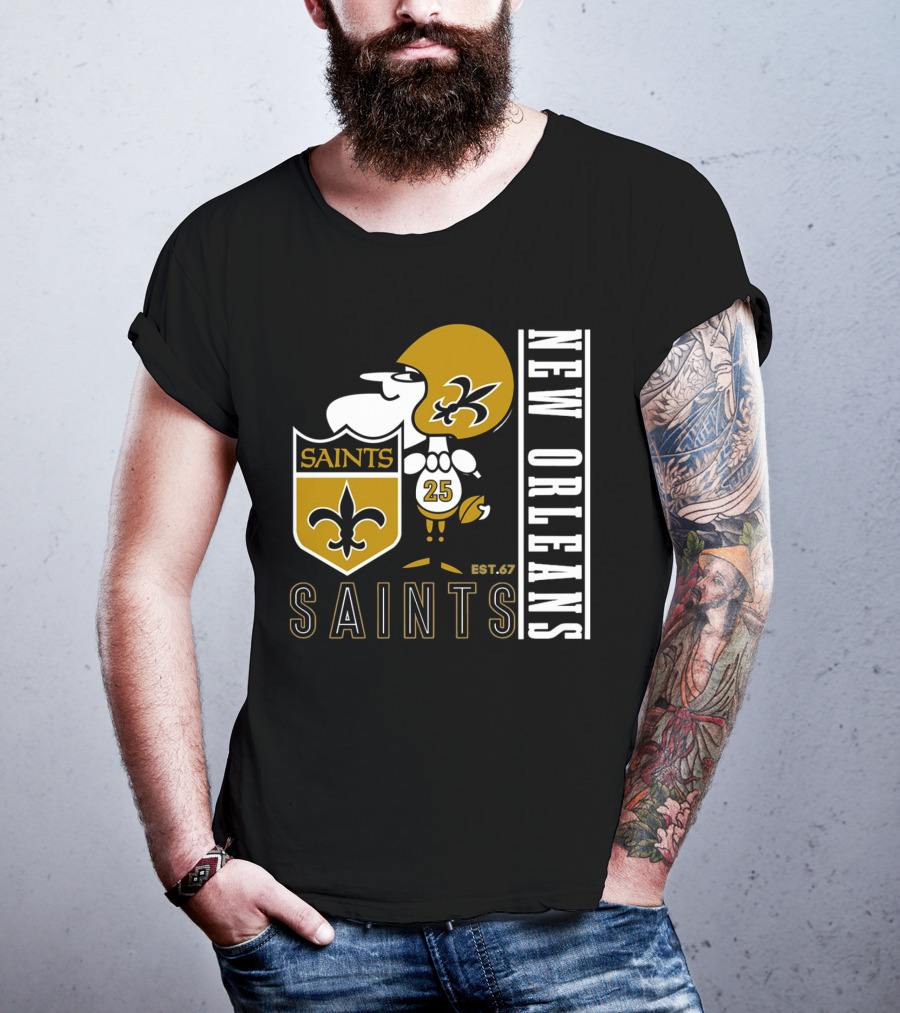 New Orleans Saints Est.67 Mascot With Shield And Fleur-de-Lis T-Shirt