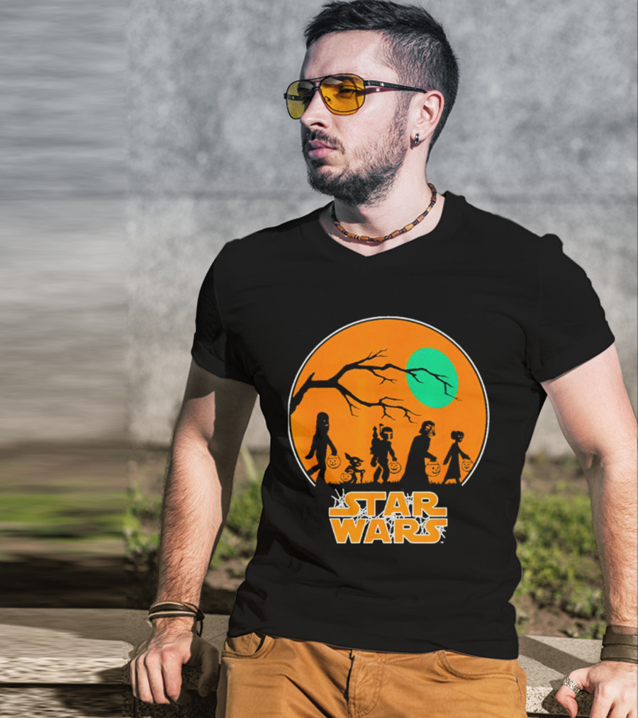 Star Wars Halloween Trick-or-Treating Silhouette Moon T-Shirt