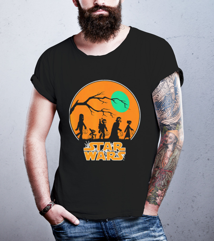 Star Wars Halloween Trick-or-Treating Silhouette Moon T-Shirt