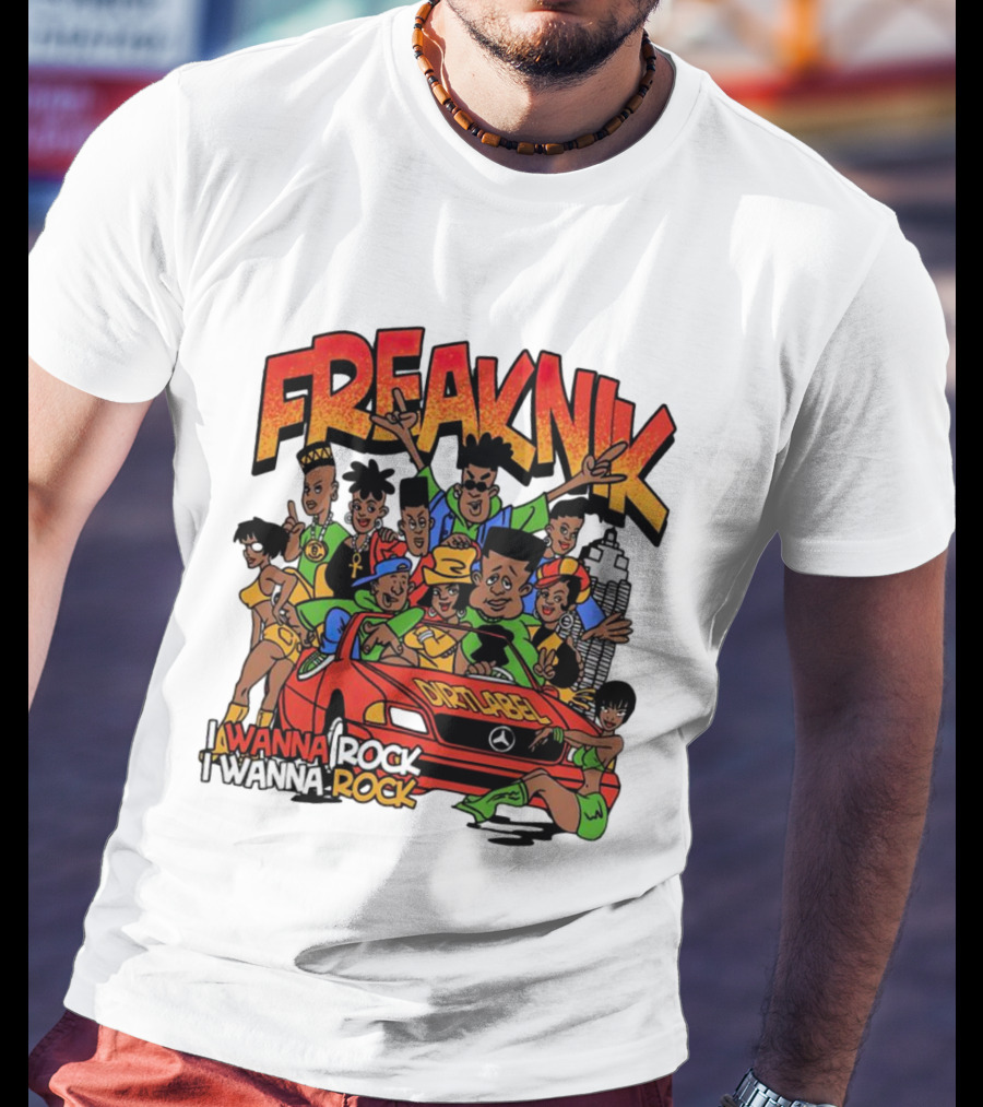 FreakNik I Wanna Rock Cartoon Characters In Red Car T-Shirt