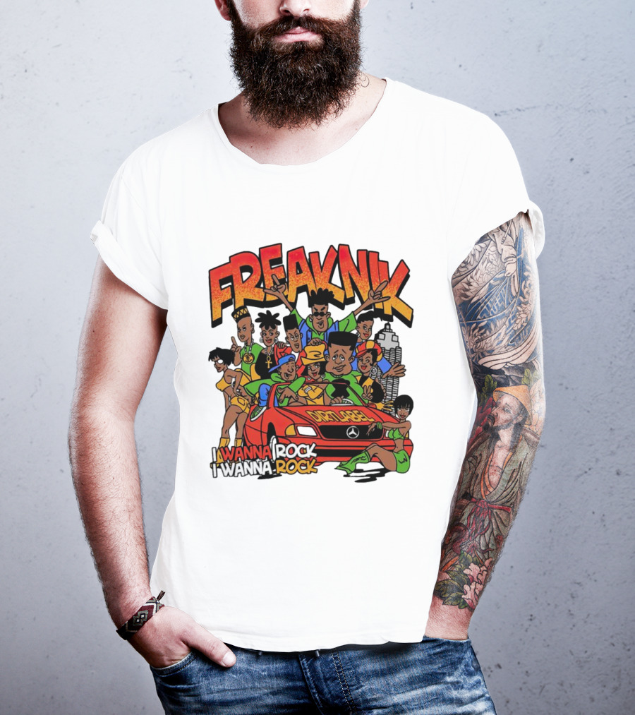 FreakNik I Wanna Rock Cartoon Characters In Red Car T-Shirt