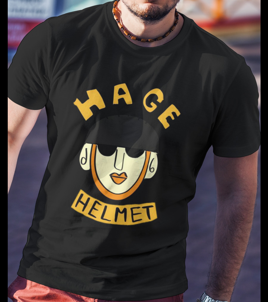 HAGE Helmet Face Black Cap Bold Lettering T-Shirt