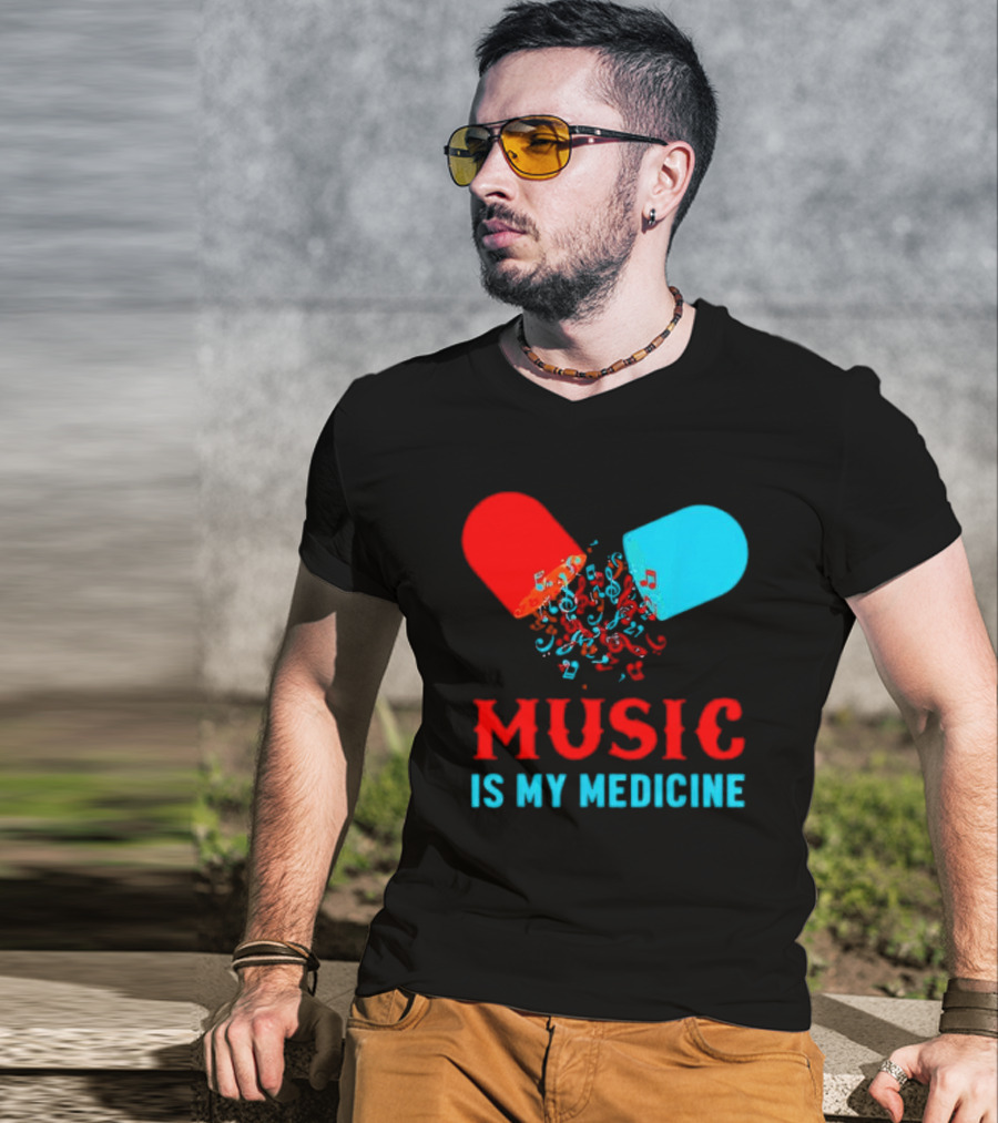 Music Is My Medicine Capsule Musical Notes Explosion T-Shirt