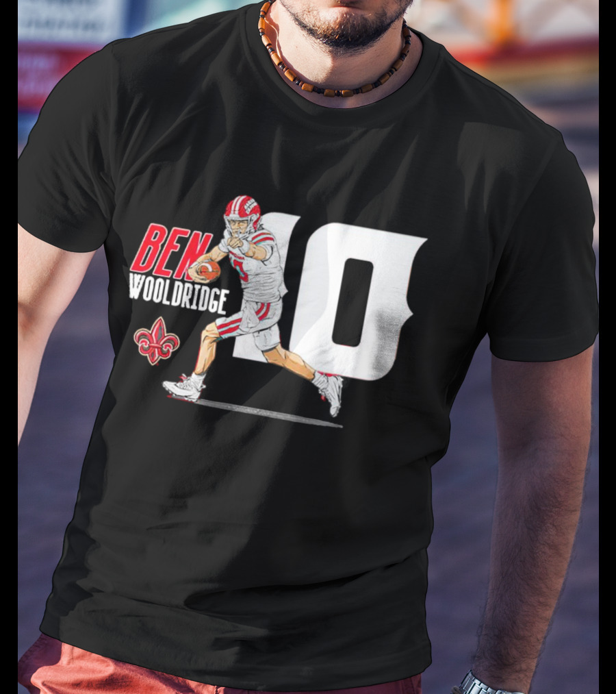 Ben Wooldridge Louisiana Ragin' Cajuns Number 10 Football Fleur-de-Lis Caricature T-Shirt