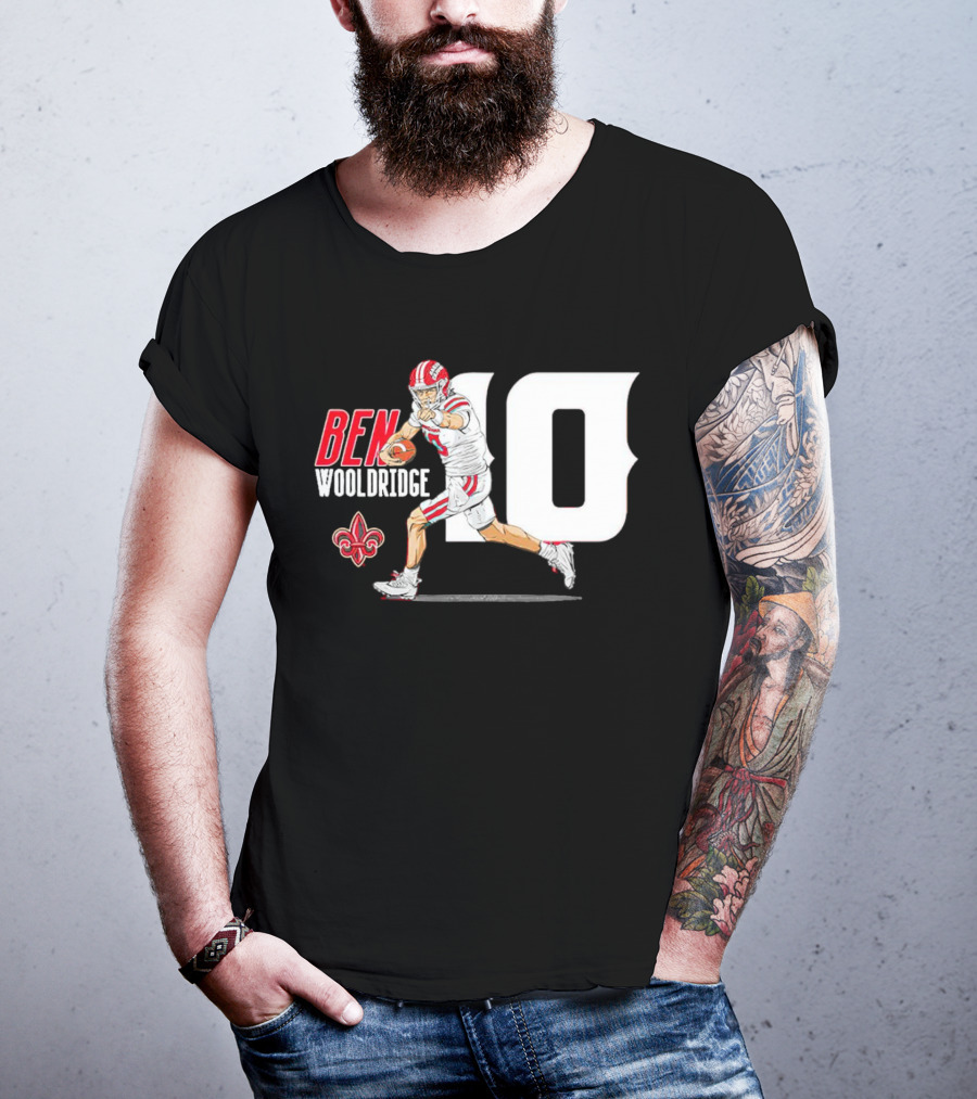 Ben Wooldridge Louisiana Ragin' Cajuns Number 10 Football Fleur-de-Lis Caricature T-Shirt