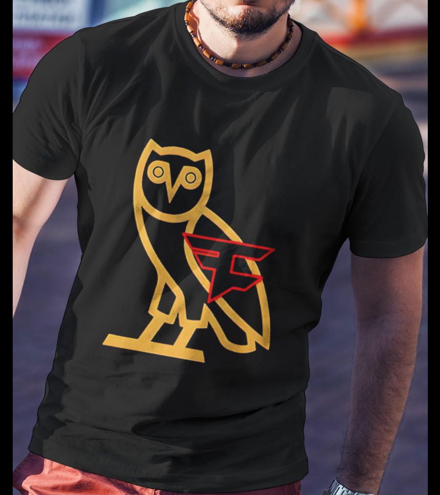 OVO X FaZe Clan OG Owl Red And Gold Logo Collaboration T-Shirt