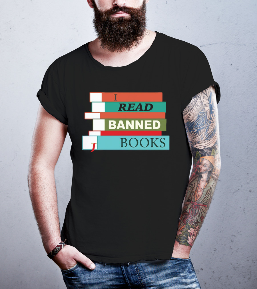 I Read Banned Books Stacked Colorful Titles T-Shirt