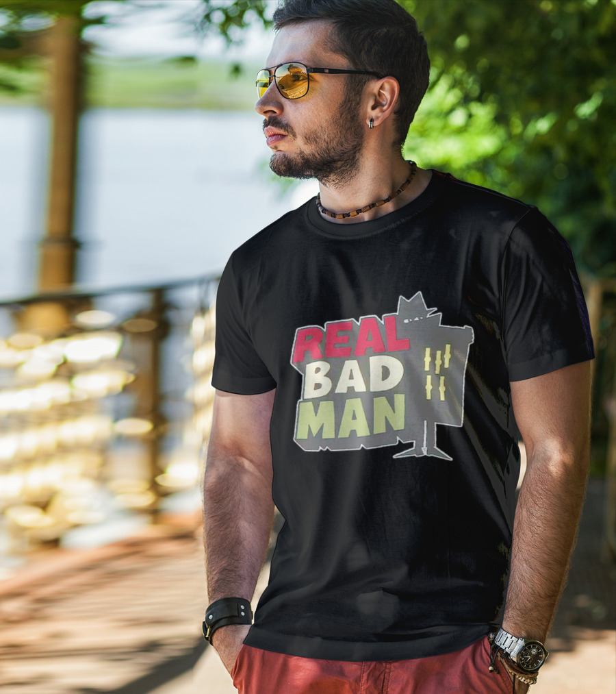 Real Bad Man With Iconic Silhouette And Stripes T-Shirt
