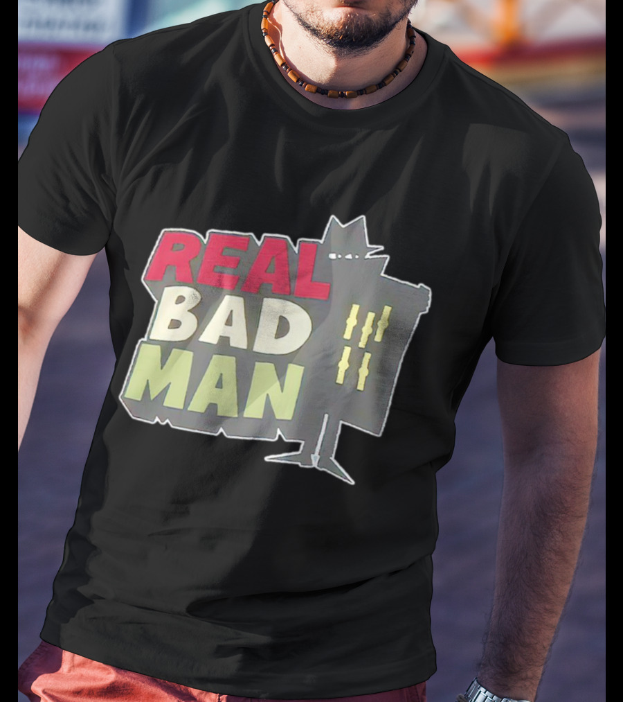 Real Bad Man With Iconic Silhouette And Stripes T-Shirt