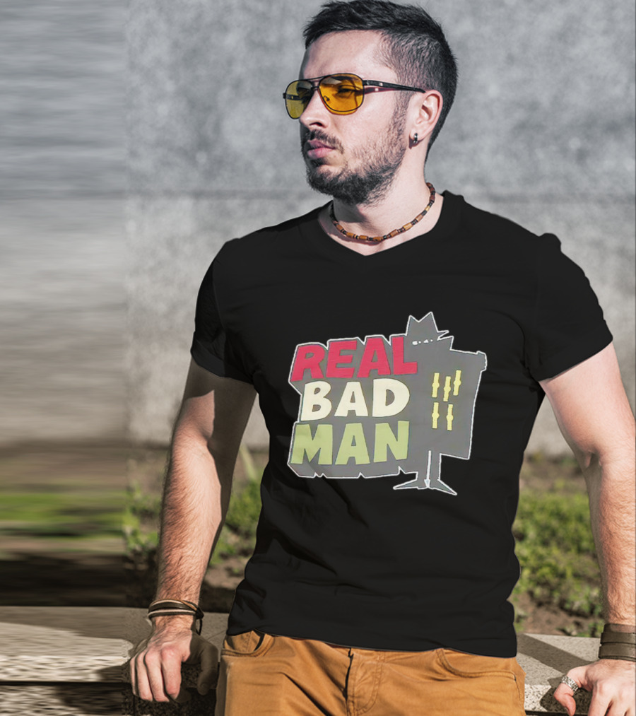 Real Bad Man With Iconic Silhouette And Stripes T-Shirt