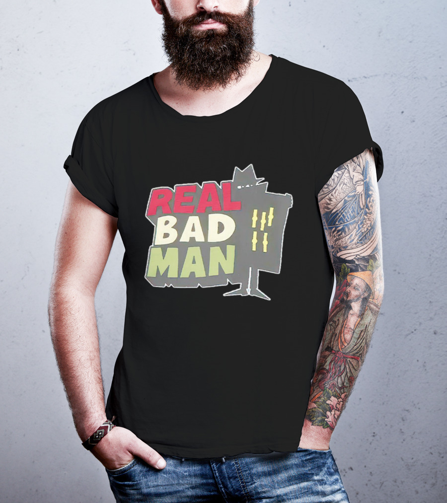 Real Bad Man With Iconic Silhouette And Stripes T-Shirt