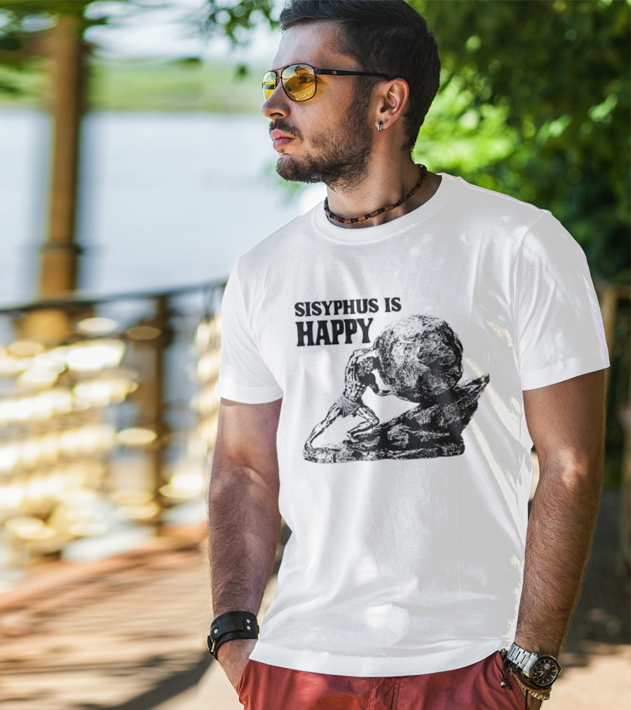 Sisyphus Is Happy Mythical Boulder Push Scene T-Shirt