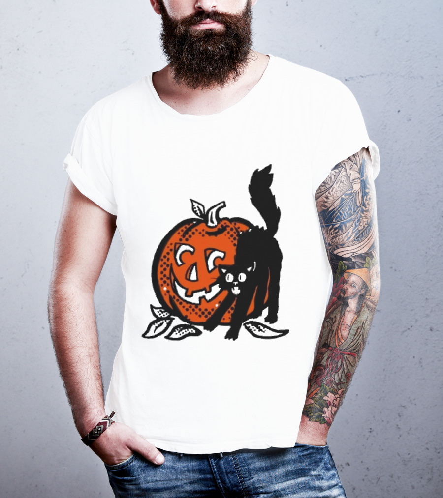 Vintage Halloween Pumpkin And Black Cat T-Shirt
