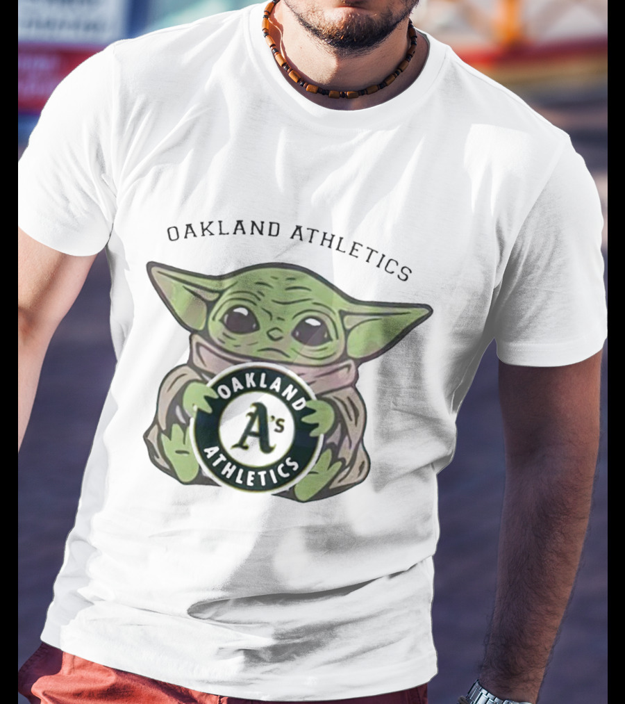 Oakland Athletics Baby Yoda Holding Team Emblem T-Shirt