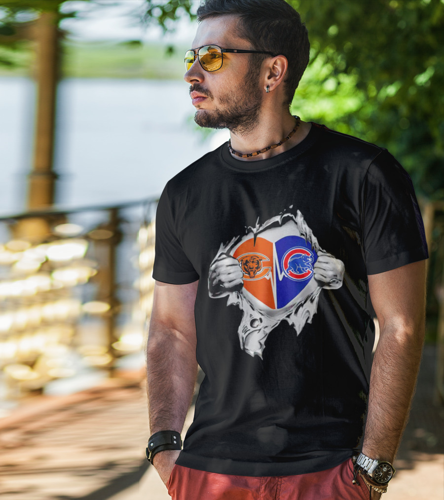 Chicago Bears Cubs Heart Burst T-Shirt