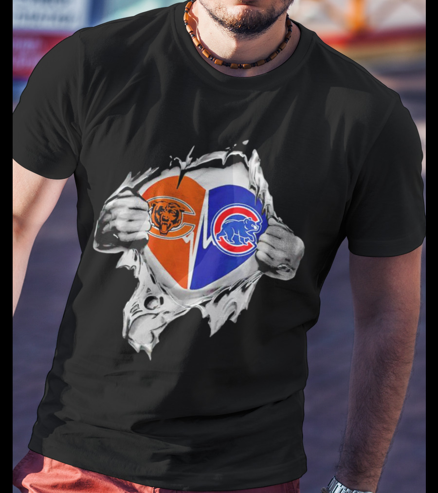 Chicago Bears Cubs Heart Burst T-Shirt