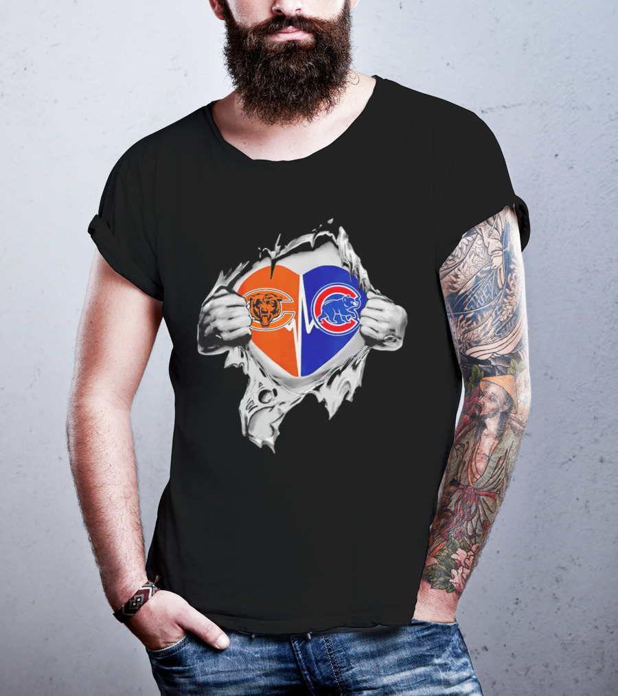 Chicago Bears Cubs Heart Burst T-Shirt