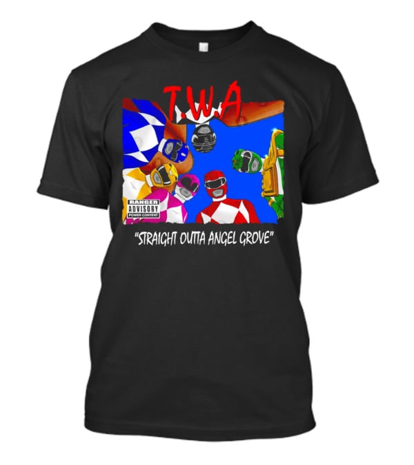 T.W.A Mighty Morphin Power Rangers Straight Outta Angel Grove Ranger Advisory Power Content T-Shirt