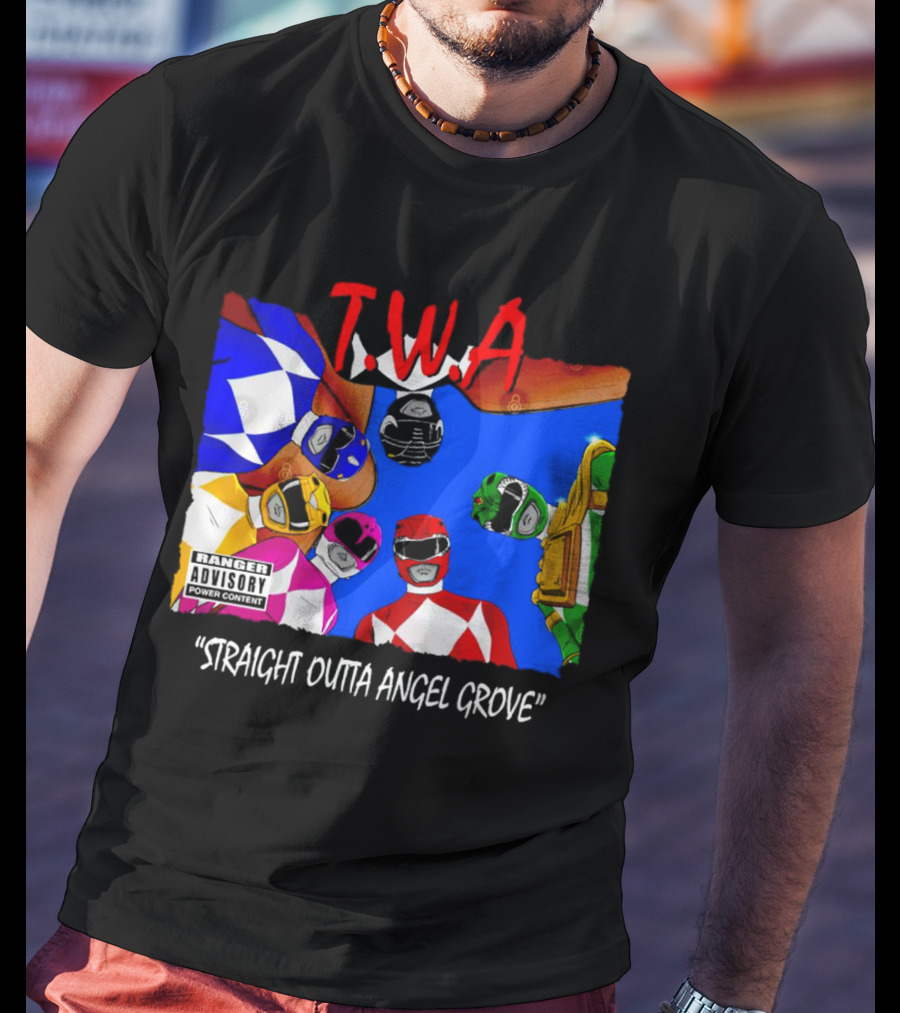 T.W.A Mighty Morphin Power Rangers Straight Outta Angel Grove Ranger Advisory Power Content T-Shirt