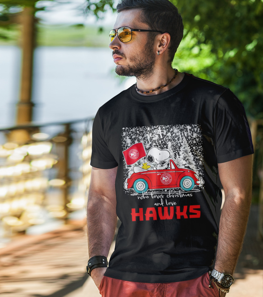 Just A Girl Who Loves Christmas And Atlanta Hawks Snoopy And Woodstock Car T-Shirt