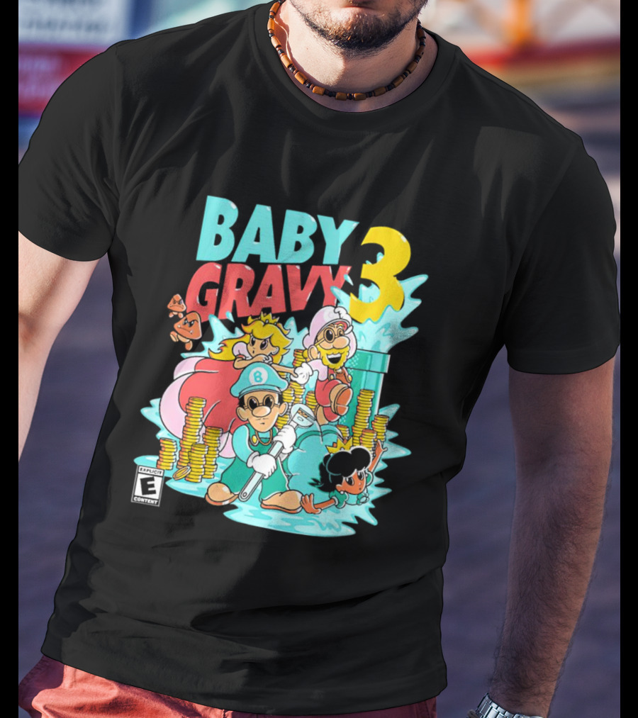Baby Gravy 3 Bros Funny Mario Parody Explicit Content T-Shirt