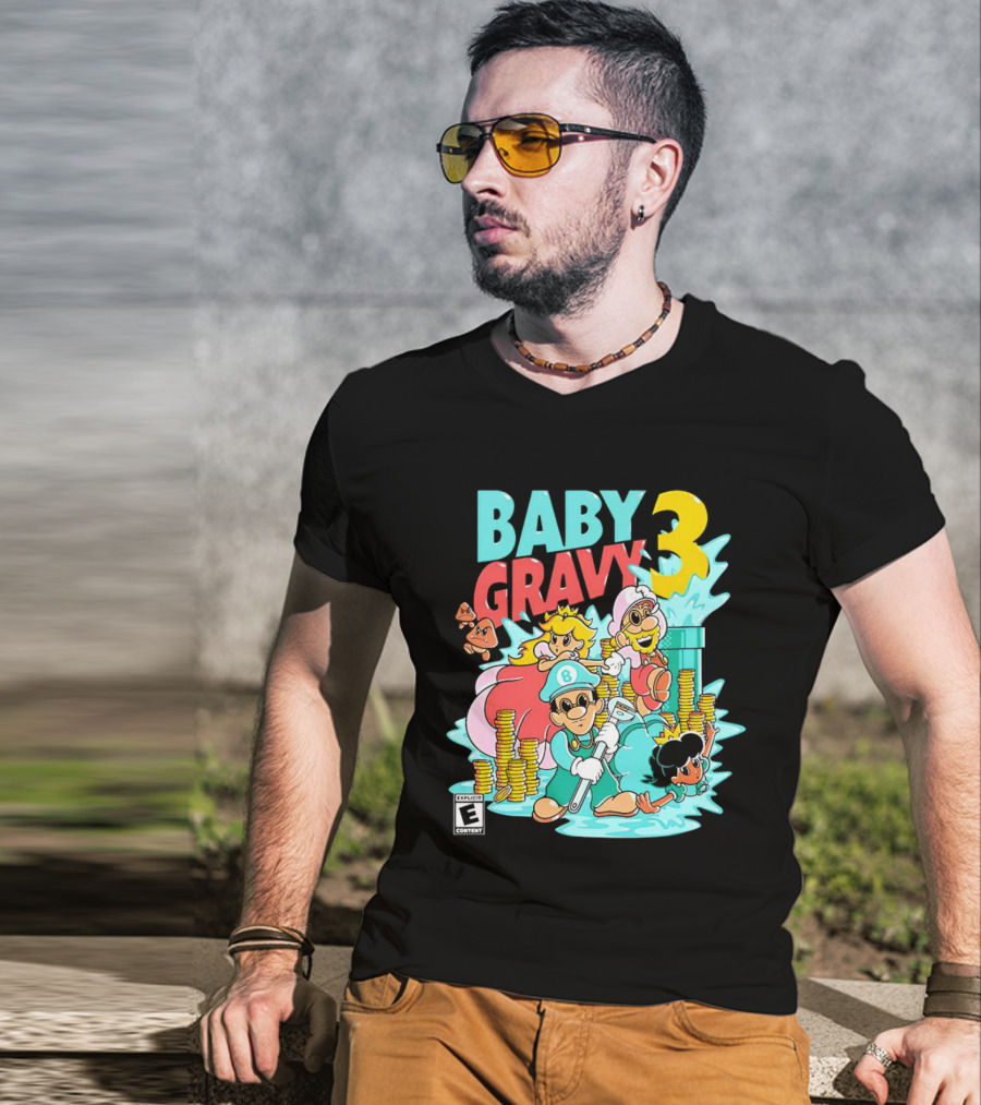 Baby Gravy 3 Bros Funny Mario Parody Explicit Content T-Shirt