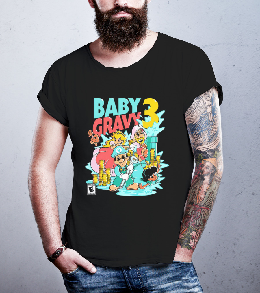 Baby Gravy 3 Bros Funny Mario Parody Explicit Content T-Shirt
