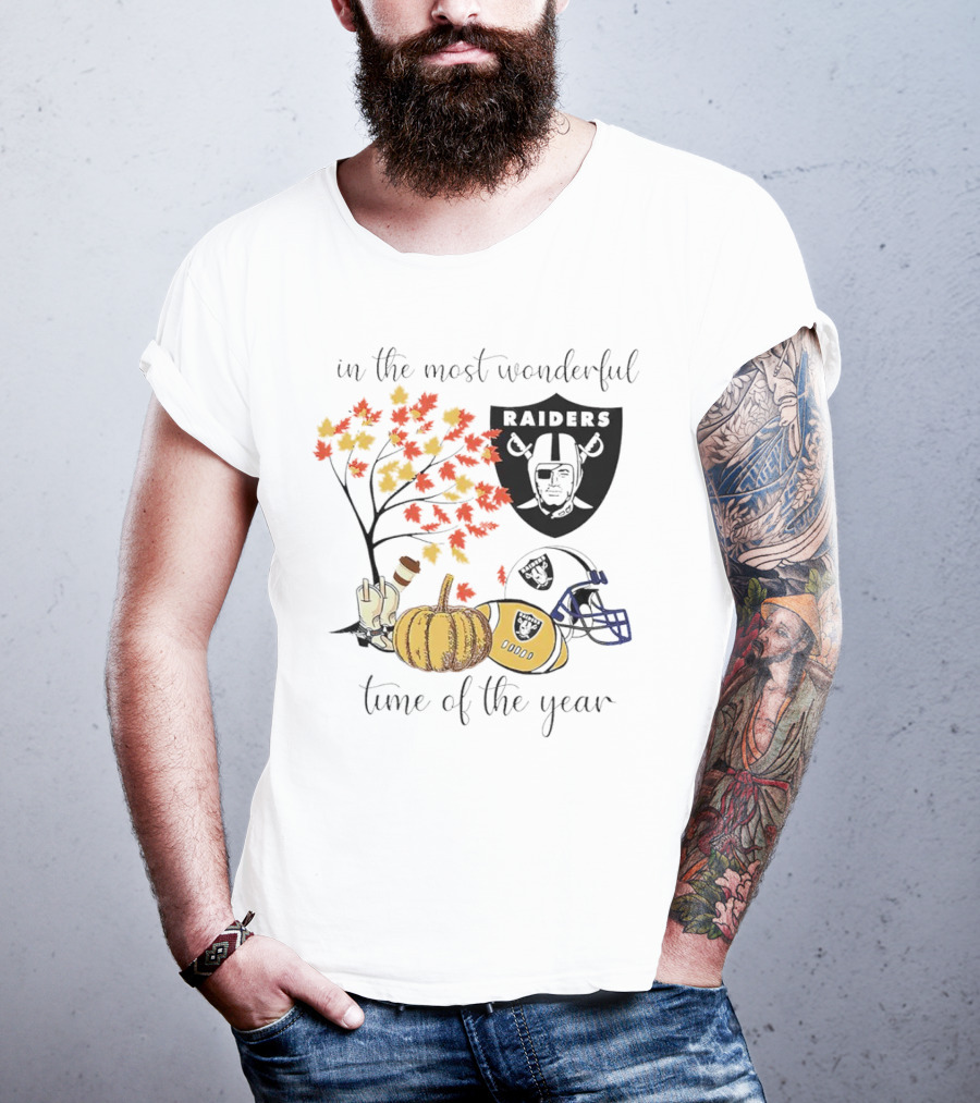 In The Most Wonderful Time Of The Year Raiders Football Thanksgiving Celebration With Autumn Leaves And Pumpkin T-Shirt