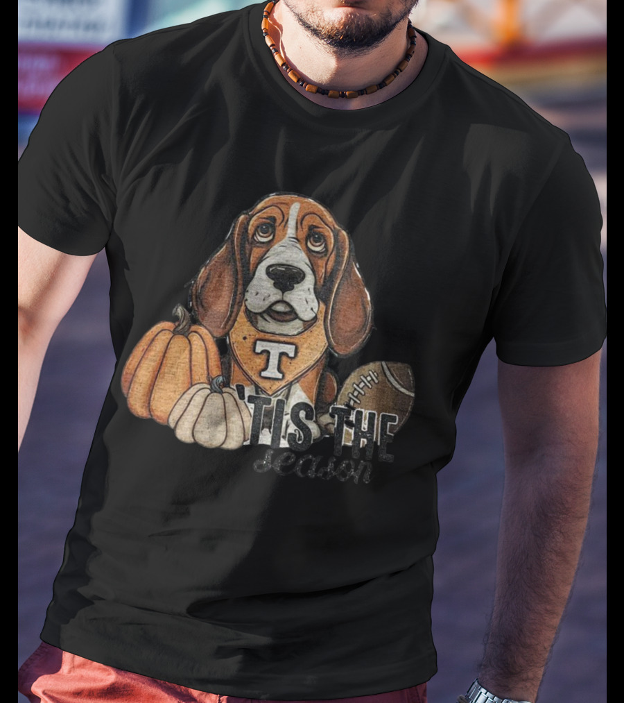 Tennessee Volunteers Football Dog With Pumpkins ’Tis The Season T-Shirt