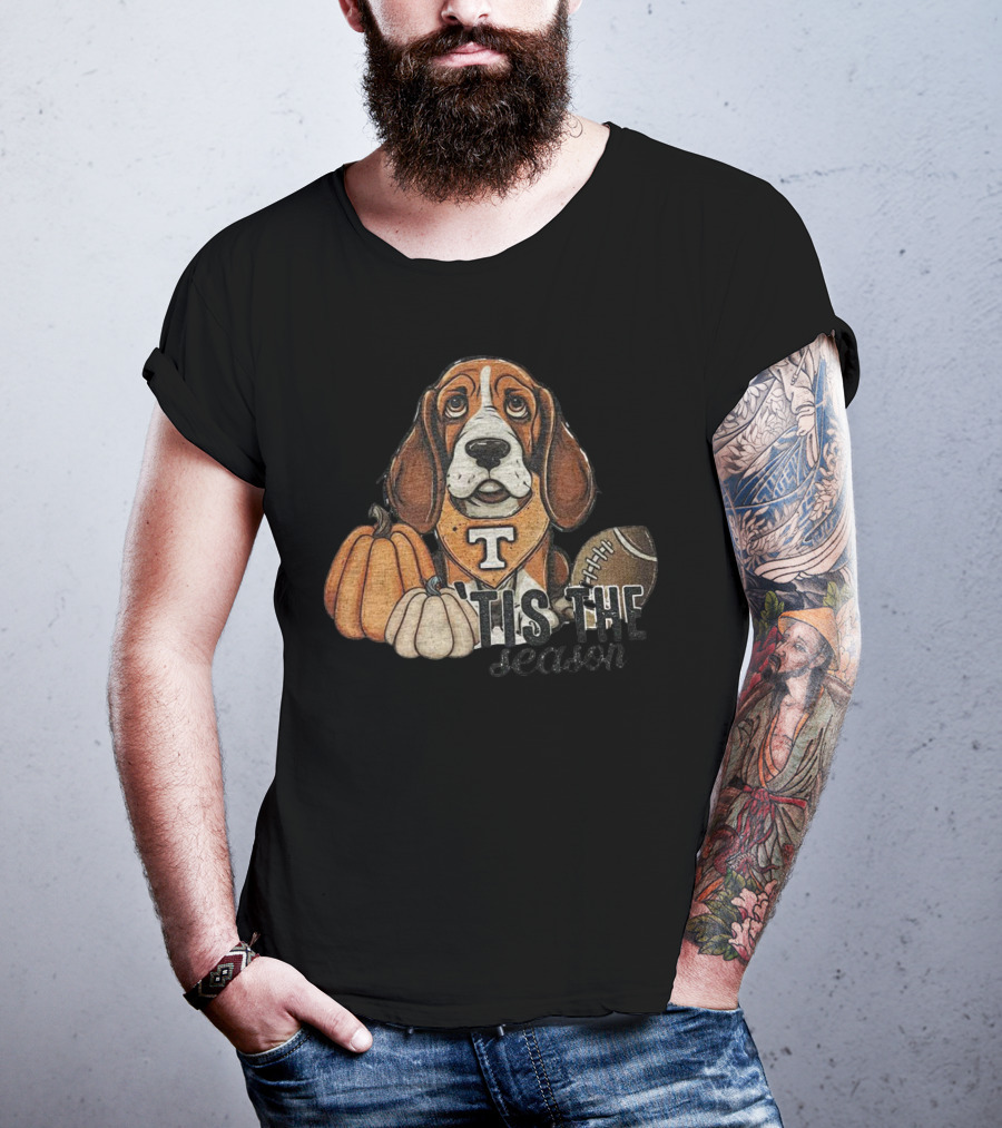 Tennessee Volunteers Football Dog With Pumpkins ’Tis The Season T-Shirt