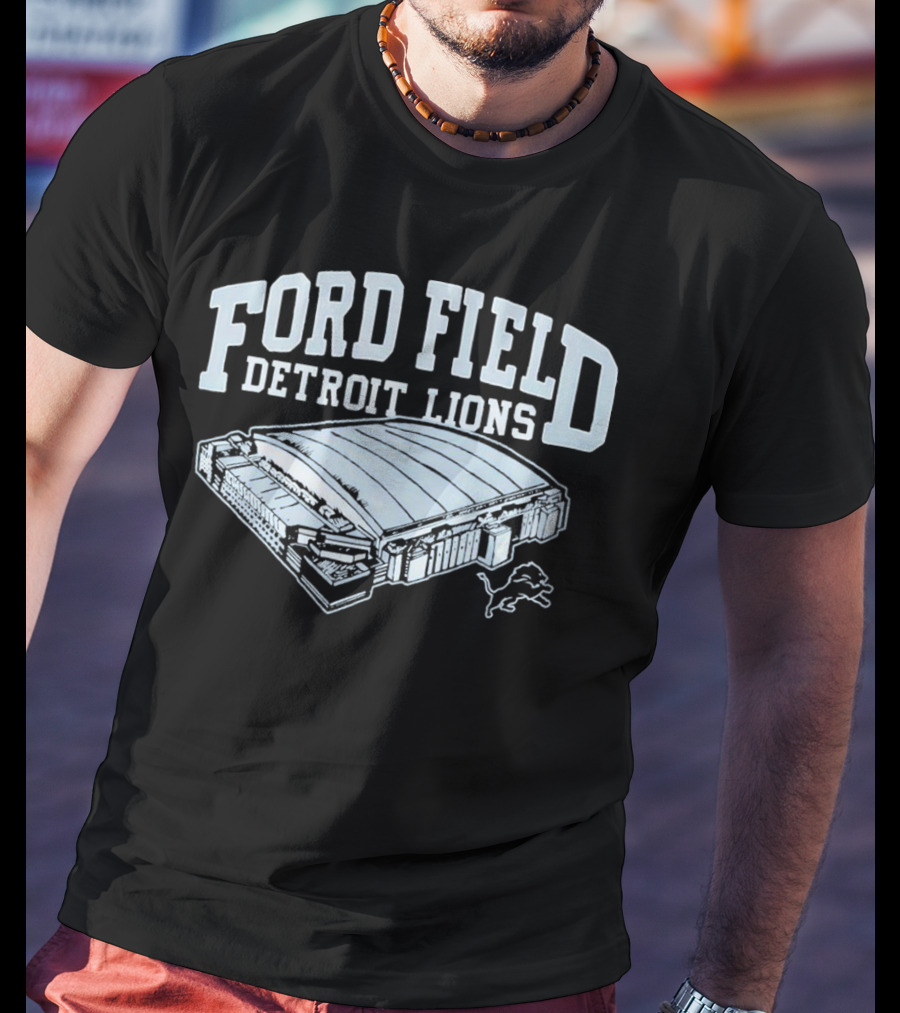 Ford Field Detroit Lions Stadium Illustration Iconic NFL Team T-Shirt