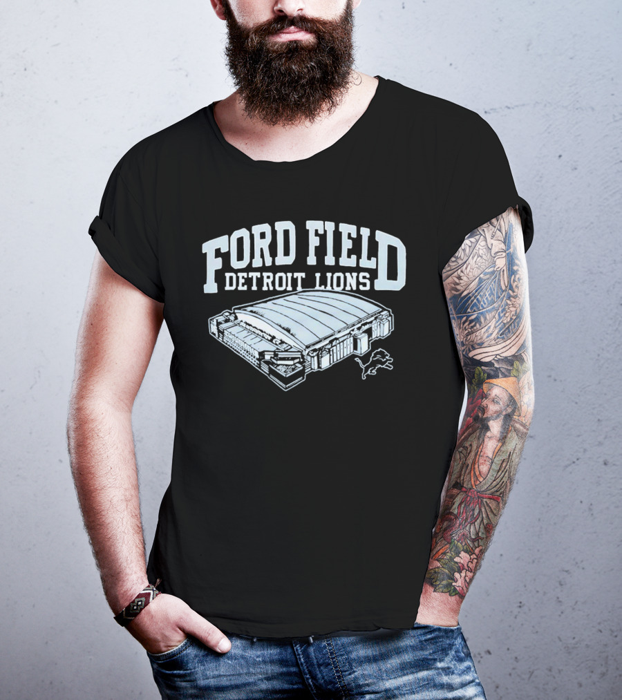Ford Field Detroit Lions Stadium Illustration Iconic NFL Team T-Shirt