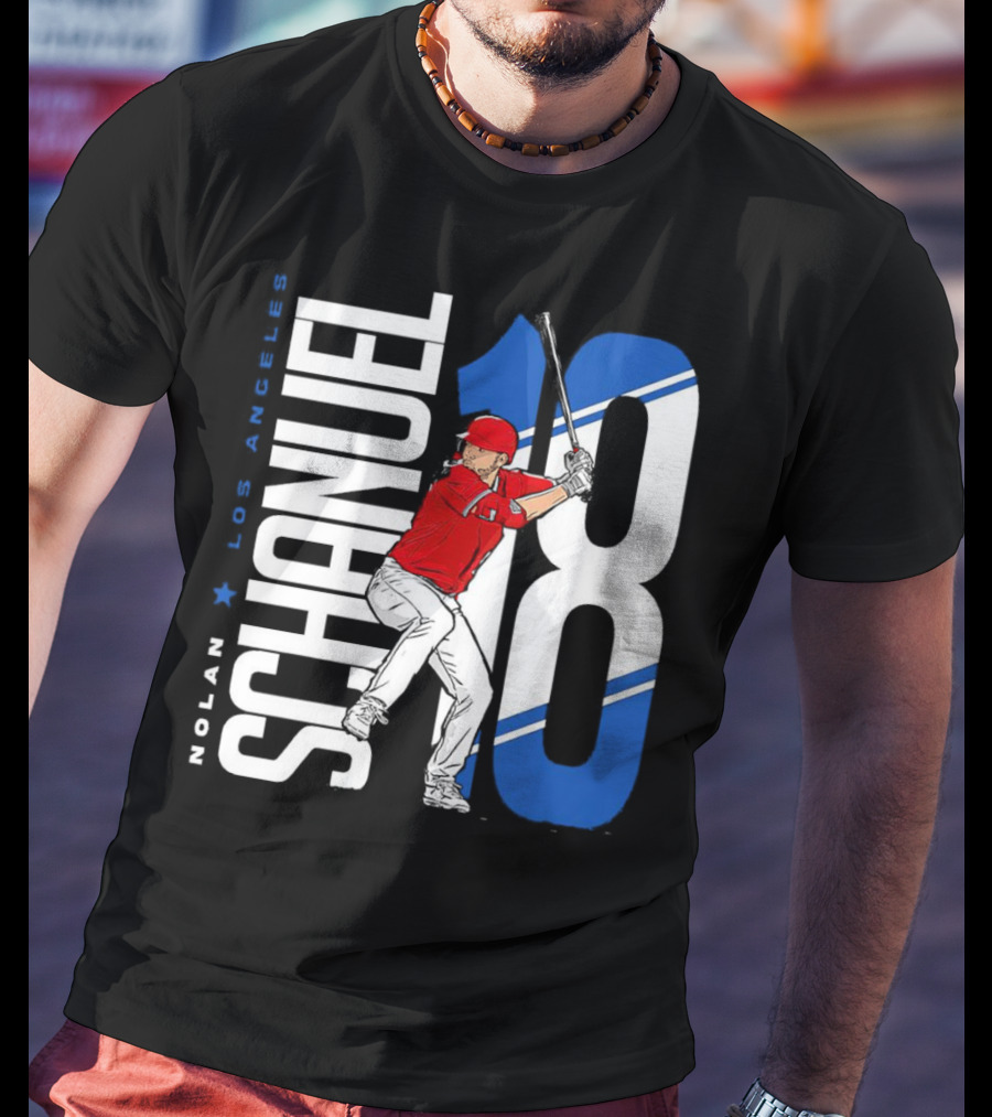 Nolan Schanuel 18 Los Angeles Angels Baseball Player Swinging T-Shirt
