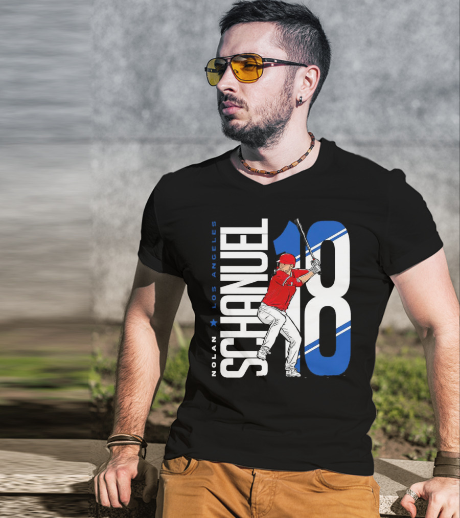 Nolan Schanuel 18 Los Angeles Angels Baseball Player Swinging T-Shirt