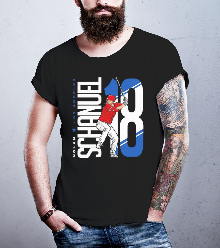 Nolan Schanuel 18 Los Angeles Angels Baseball Player Swinging T-Shirt