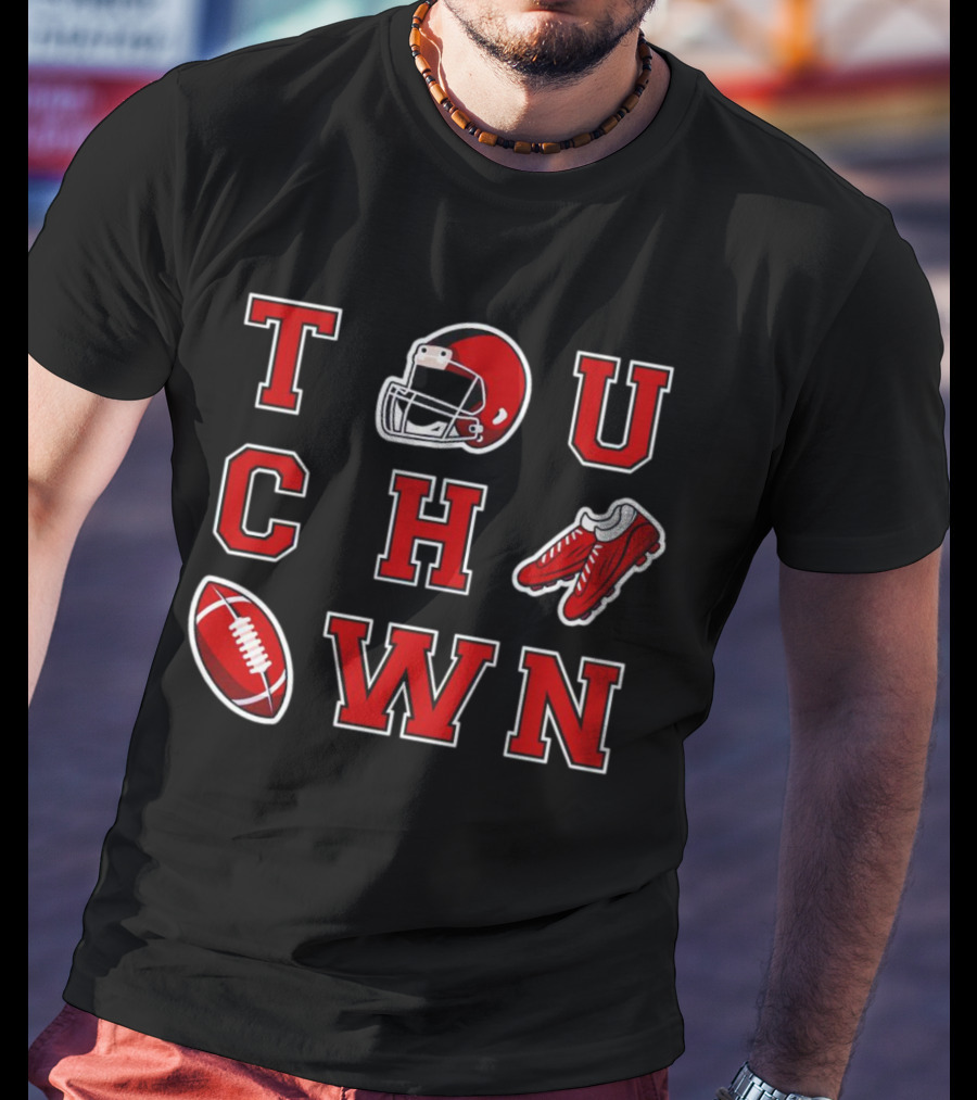 Touch Down Season Football Helmet Cleats Ball T-Shirt