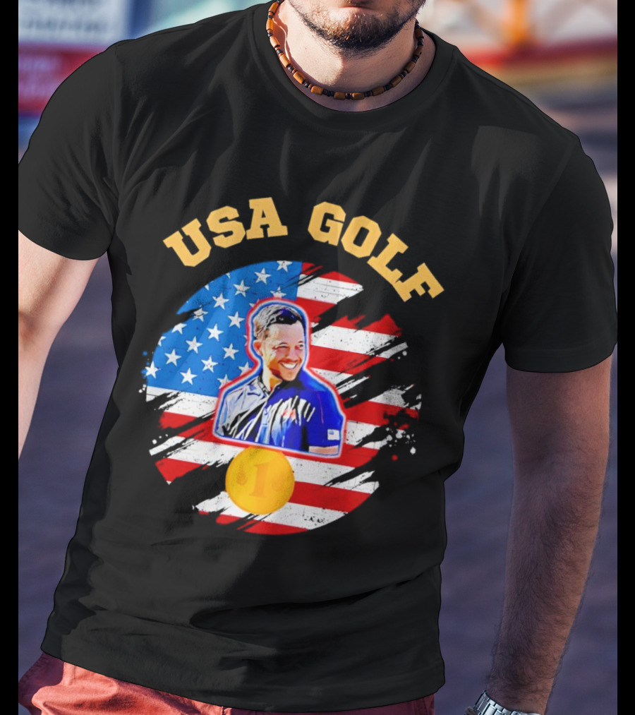 USA Golf Xander Schauffele USA Flag Gold Medal T-Shirt