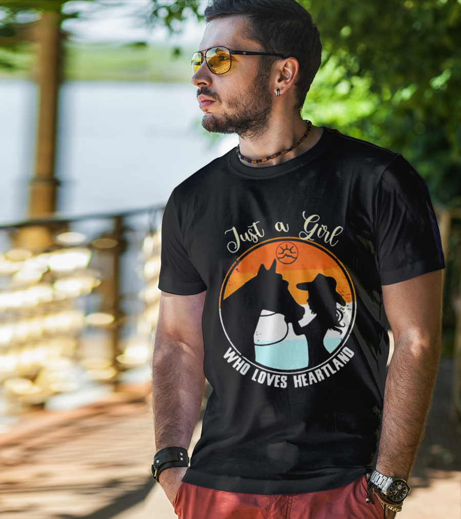 Just A Girl Who Loves Heartland Vintage Horse Silhouette With Sunset T-Shirt