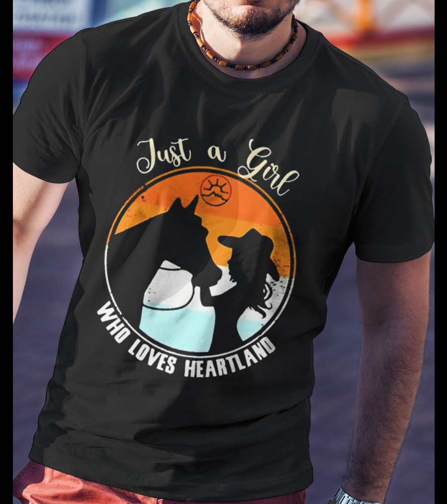 Just A Girl Who Loves Heartland Vintage Horse Silhouette With Sunset T-Shirt