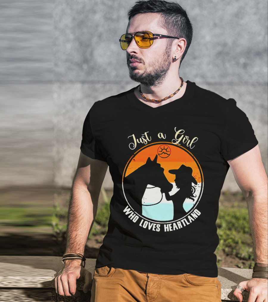 Just A Girl Who Loves Heartland Vintage Horse Silhouette With Sunset T-Shirt