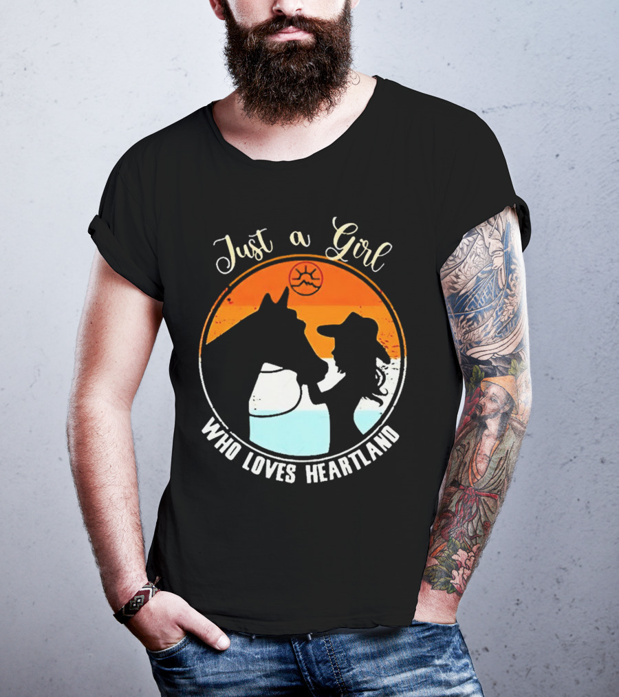Just A Girl Who Loves Heartland Vintage Horse Silhouette With Sunset T-Shirt