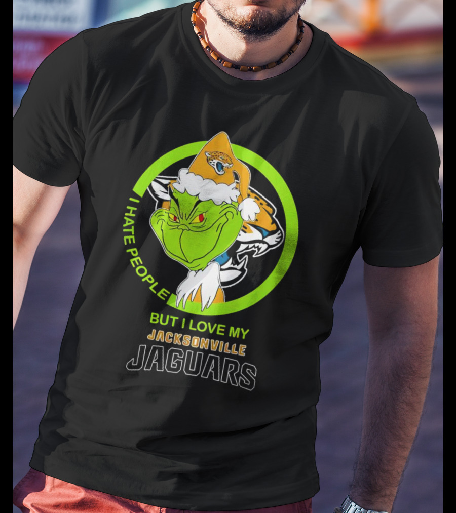 Jacksonville Jaguars Grinch I Hate People But Love My Favorite Football Team Christmas T-Shirt