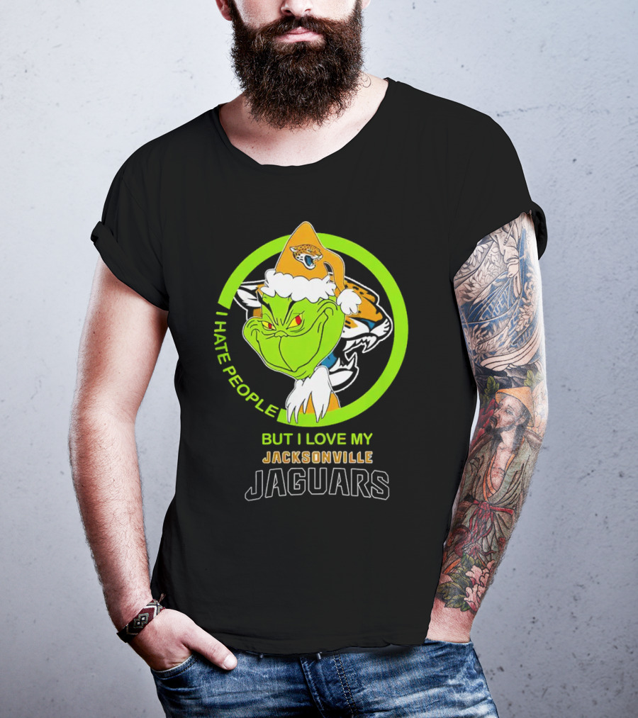 Jacksonville Jaguars Grinch I Hate People But Love My Favorite Football Team Christmas T-Shirt