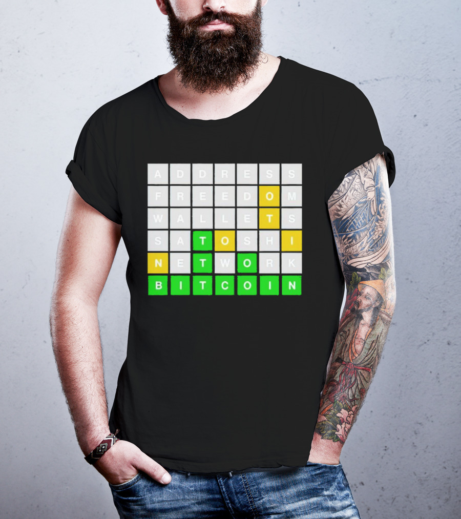 Address Freedom Wallets Satoshi Network Bitcoin Word Game T-Shirt