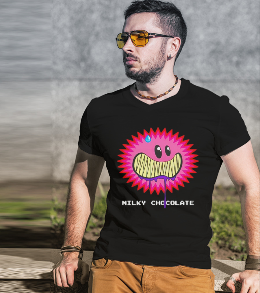 Milky Chocolate Happy Face With Dripping Mouth And Sweat Drop Comic T-Shirt