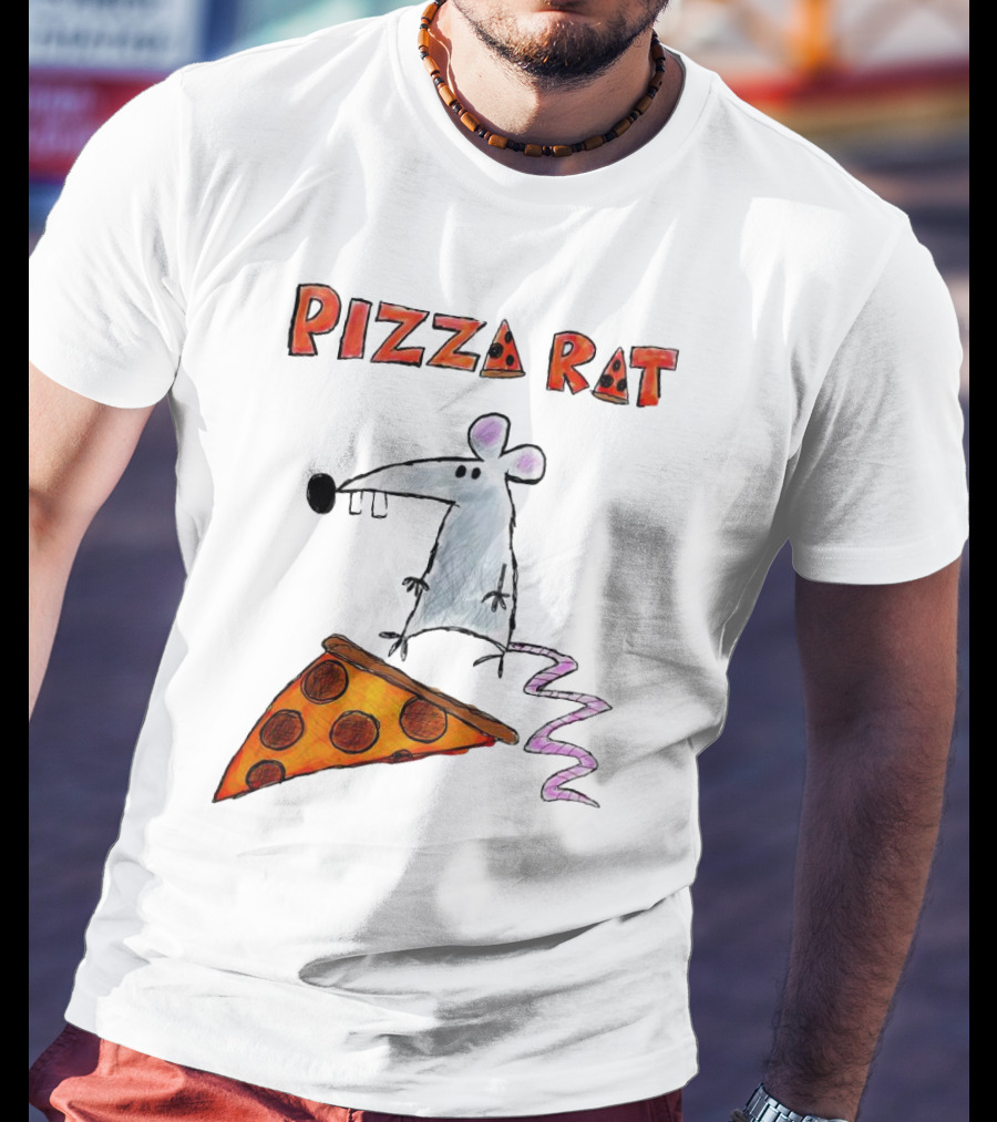 Pizza Rat Riding Pepperoni Slice With Whimsical Cartoon T-Shirt