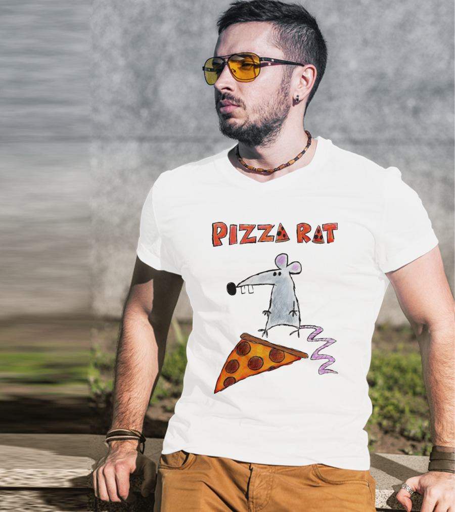 Pizza Rat Riding Pepperoni Slice With Whimsical Cartoon T-Shirt