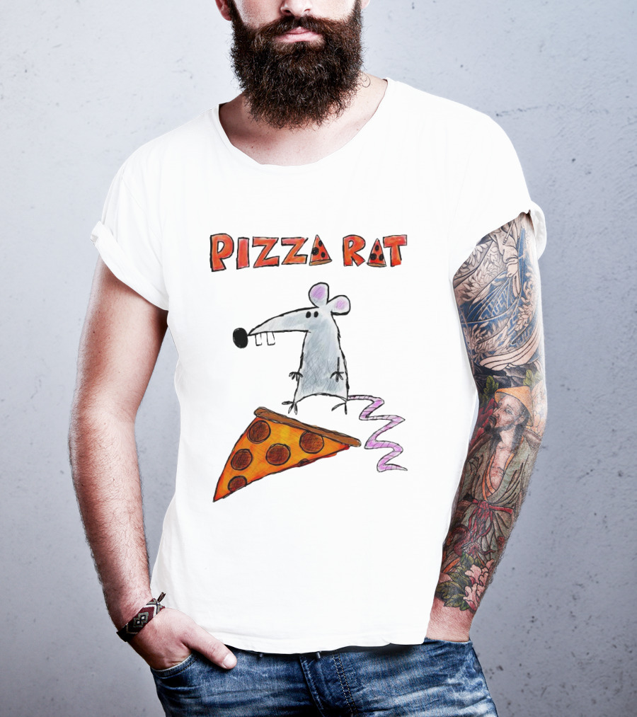 Pizza Rat Riding Pepperoni Slice With Whimsical Cartoon T-Shirt