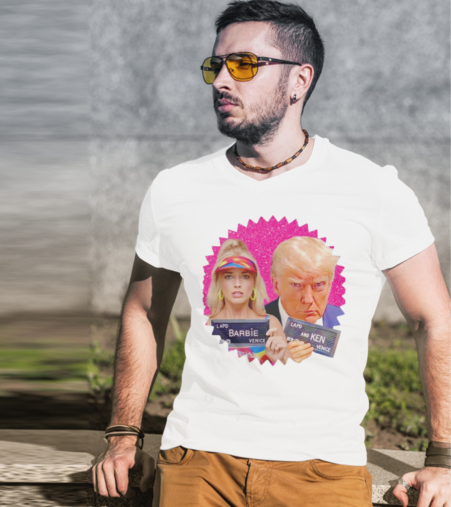 LAPD Barbie Ken Mugshot Venice Glam Glitter Background T-Shirt