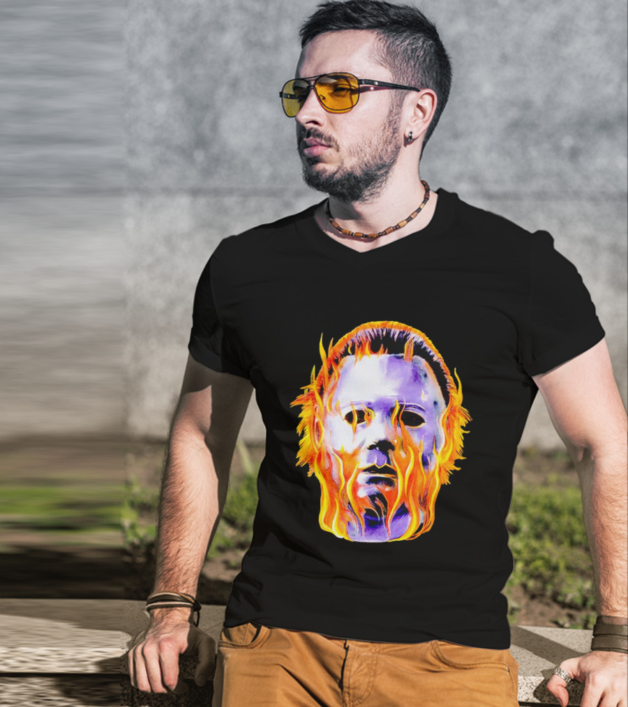 Michael Myers Flaming Mask Halloween Horror T-Shirt